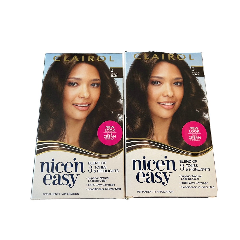 Lot Of 2 - Clairol Nice'n Easy Permanent Hair Color Cream, #3 Brown Black
